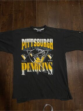 NHL Pittsburgh Penguins Black Short Sleeve Tee with Yellow & White Graphics